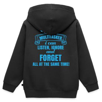 Je suis multitâche : écouter, ignorer, oublier - Sweat Premium à capuche zippé enfant bio - noir - Dos - AI Model Kid Male (0cm)