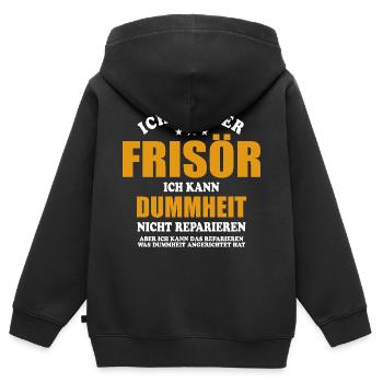 Ich bin Frisör, ich kann Dummheit nicht reparieren - Kinder Premium Organic Zip Hoodie - Schwarz - Hinten - AI Model Kid Male (0cm)