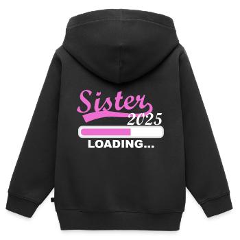 Schwester 2025 loading, 2025 große Schwester - Kinder Premium Organic Zip Hoodie - Schwarz - Hinten - AI Model Kid Male (0cm)