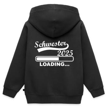 Schwester 2025 loading, 2025 große Schwester - Kinder Premium Organic Zip Hoodie - Schwarz - Hinten - AI Model Kid Male (0cm)