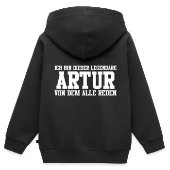 Artur Name Design - Kinder Premium Organic Zip Hoodie - Schwarz - Hinten - AI Model Kid Male (0cm)