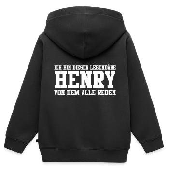 Henry Name Design - Kinder Premium Organic Zip Hoodie - Schwarz - Hinten - AI Model Kid Male (0cm)