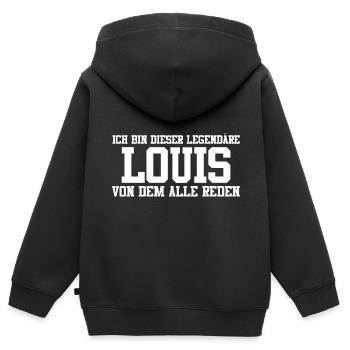 Louis Name Design - Kinder Premium Organic Zip Hoodie - Schwarz - Hinten - AI Model Kid Male (0cm)