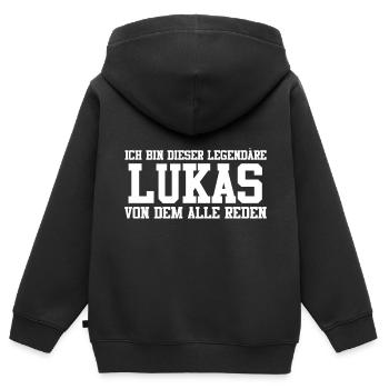 Lukas Name Design - Kinder Premium Organic Zip Hoodie - Schwarz - Hinten - AI Model Kid Male (0cm)