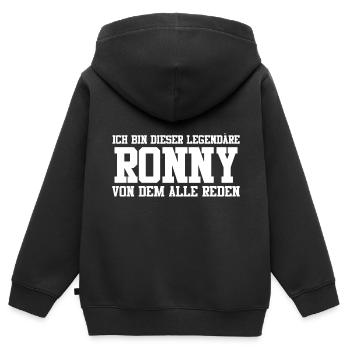 Ronny Name Design - Kinder Premium Organic Zip Hoodie - Schwarz - Hinten - AI Model Kid Male (0cm)