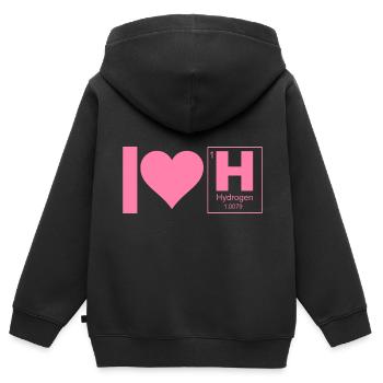 J’adore les dictons hydrogène carburant hydrogène - Sweat Premium à capuche zippé enfant bio - noir - Dos - AI Model Kid Male (0cm)