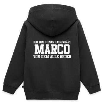 Marco Name Design - Kinder Premium Organic Zip Hoodie - Schwarz - Hinten - AI Model Kid Male (0cm)