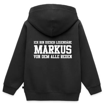 Markus Name Design - Kinder Premium Organic Zip Hoodie - Schwarz - Hinten - AI Model Kid Male (0cm)