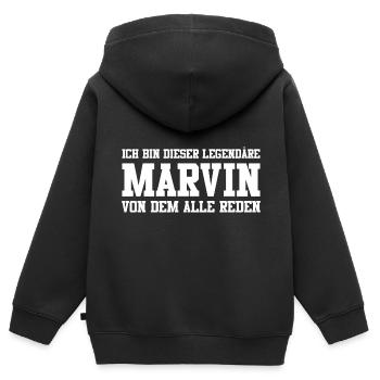 Marvin Name Design - Kinder Premium Organic Zip Hoodie - Schwarz - Hinten - AI Model Kid Male (0cm)