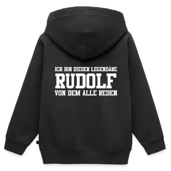 Rudolf Name Design - Kinder Premium Organic Zip Hoodie - Schwarz - Hinten - AI Model Kid Male (0cm)