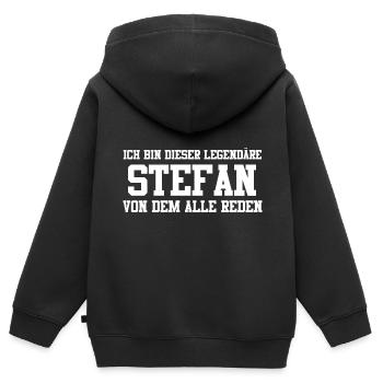 Stefan Name Design - Kinder Premium Organic Zip Hoodie - Schwarz - Hinten - AI Model Kid Male (0cm)