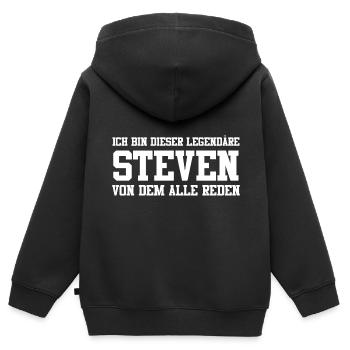 Steven Name Design - Kinder Premium Organic Zip Hoodie - Schwarz - Hinten - AI Model Kid Male (0cm)