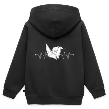 Plis de papier Grue Puls Fréquence Origami - Sweat Premium à capuche zippé enfant bio - noir - Dos - AI Model Kid Male (0cm)