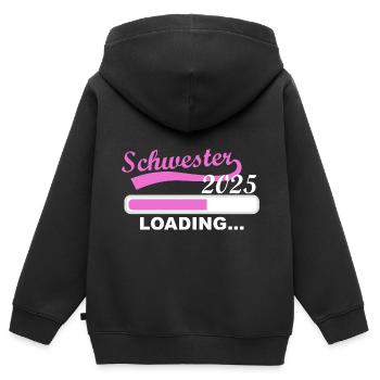 Schwester 2025 loading, 2025 große Schwester - Kinder Premium Organic Zip Hoodie - Schwarz - Hinten - AI Model Kid Male (0cm)