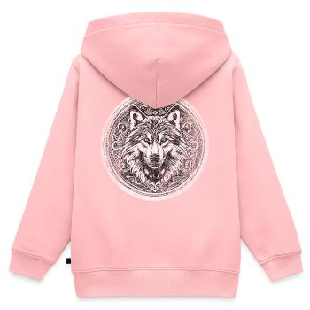 Wolf Wikinger Wild - Kinder Premium Organic Zip Hoodie - Rosa - Hinten - AI Model Kid Female (0cm)