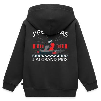 Ich kann nicht, ich habe ein Grand-Prix-Autorennen - Kinder Premium Organic Zip Hoodie - Schwarz - Hinten - AI Model Kid Male (0cm)