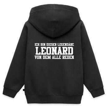Leonard Name Design - Kinder Premium Organic Zip Hoodie - Schwarz - Hinten - AI Model Kid Male (0cm)