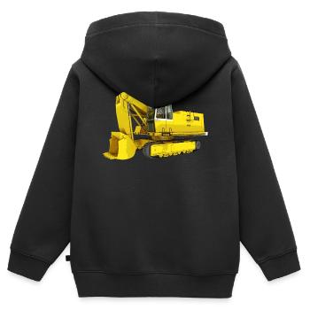 Excavatrice jaune, pelle rétrocaveuse, industrie - Sweat Premium à capuche zippé enfant bio - noir - Dos - AI Model Kid Male (0cm)