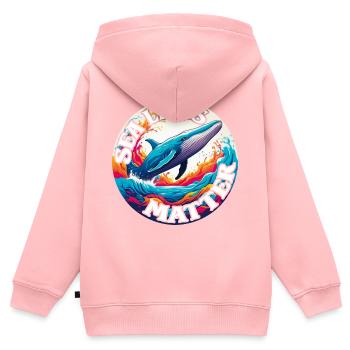 Protège la vie marine Rorqual bleu sur la roue chromatique - Sweat Premium à capuche zippé enfant bio - rose - Dos - AI Model Kid Female (0cm)