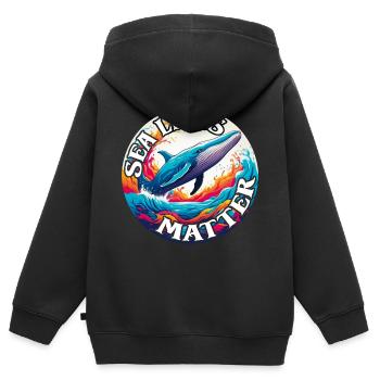 Protège la vie marine Rorqual bleu sur la roue chromatique - Sweat Premium à capuche zippé enfant bio - noir - Dos - AI Model Kid Male (0cm)