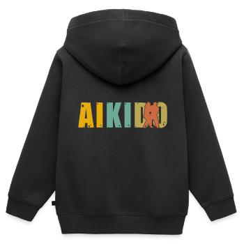 Aïkido - Sweat Premium à capuche zippé enfant bio - noir - Dos - AI Model Kid Male (0cm)