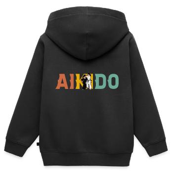Aïkido - Sweat Premium à capuche zippé enfant bio - noir - Dos - AI Model Kid Male (0cm)
