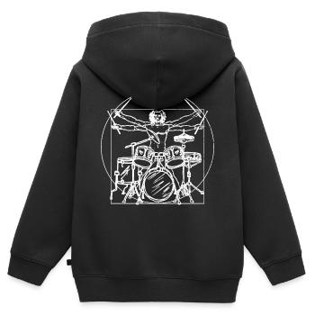 Cadeau de kit de batterie: dessin Da Vinci - Sweat Premium à capuche zippé enfant bio - noir - Dos - AI Model Kid Male (0cm)
