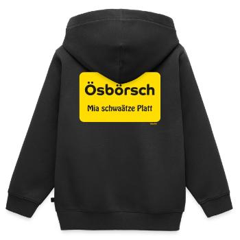Ösbörsch - Mia schwaätze Platt - Kinder Premium Organic Zip Hoodie - Schwarz - Hinten - AI Model Kid Male (0cm)