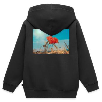 Mohnblumen - Kinder Premium Organic Zip Hoodie - Schwarz - Hinten - AI Model Kid Male (0cm)