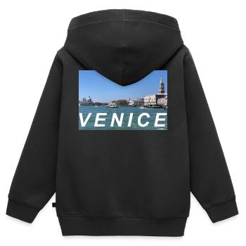 VENISE - Venise - Italie - Sweat Premium à capuche zippé enfant bio - noir - Dos - AI Model Kid Male (0cm)