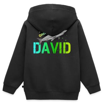 David - Kinder Premium Organic Zip Hoodie - Schwarz - Hinten - AI Model Kid Male (0cm)
