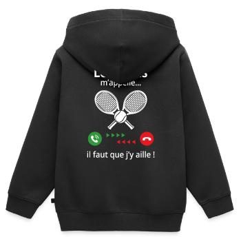 le tennis m' appelle - Sweat Premium à capuche zippé enfant bio - noir - Dos - AI Model Kid Male (0cm)