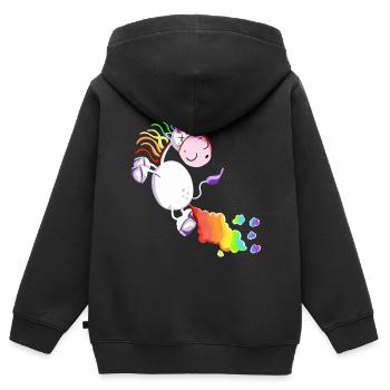 Einhorn lässt es krachen - Kinder Premium Organic Zip Hoodie - Schwarz - Hinten - AI Model Kid Male (0cm)