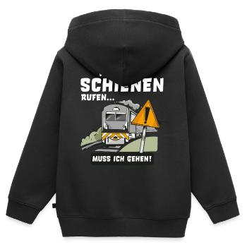 Zug Bahn Wenn die Schienen rufen muss ich gehen - Kinder Premium Organic Zip Hoodie - Schwarz - Hinten - AI Model Kid Male (0cm)