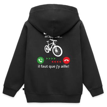 le vtt m'appelle il faut que j'y aille - Sweat Premium à capuche zippé enfant bio - noir - Dos - AI Model Kid Male (0cm)