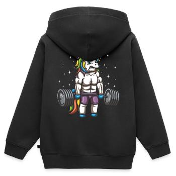 Deadlifting Einhorn - Kinder Premium Organic Zip Hoodie - Schwarz - Hinten - AI Model Kid Male (0cm)