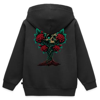 Baum mit Totenschädel und Rosen - Kinder Premium Organic Zip Hoodie - Schwarz - Hinten - AI Model Kid Male (0cm)