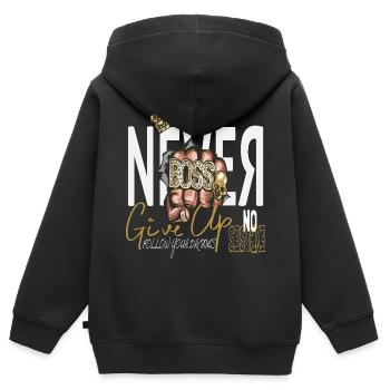 Never Give Up - Kinder Premium Organic Zip Hoodie - Schwarz - Hinten - AI Model Kid Male (0cm)