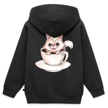 Catpuccino für Katzen und Kaffeeliebhaber Wortwitz - Kinder Premium Organic Zip Hoodie - Schwarz - Hinten - AI Model Kid Male (0cm)