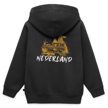 Illustration moulins à vent typiques aux Pays-Bas - Sweat Premium à capuche zippé enfant bio - noir - Dos - AI Model Kid Male (0cm)