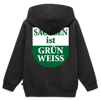 La Saxe est un drapeau vert blanc de l’État - Sweat Premium à capuche zippé enfant bio - noir - Dos - AI Model Kid Male (0cm)