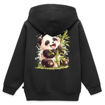 A cute panda with a banboo branch - Kids Premium Organic Zip-up Hoodie - black - Back - AI Model Kid Male (0cm)