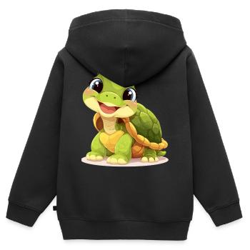 Une tortue mignonne et joyeuse - Sweat Premium à capuche zippé enfant bio - noir - Dos - AI Model Kid Male (0cm)