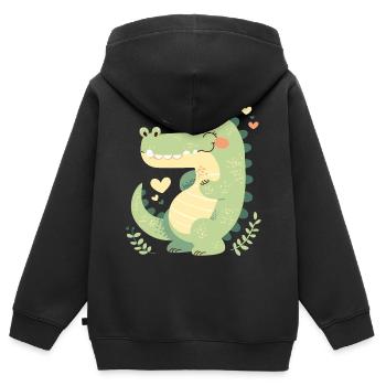 A happy chibi crocodile surrounded by hearts - Kids Premium Organic Zip-up Hoodie - black - Back - AI Model Kid Male (0cm)