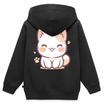 Un chaton chibi souriant - Sweat Premium à capuche zippé enfant bio - noir - Dos - AI Model Kid Male (0cm)