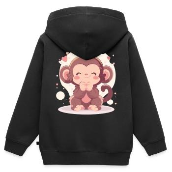 Un chimpanzé chibi joyeux - Sweat Premium à capuche zippé enfant bio - noir - Dos - AI Model Kid Male (0cm)