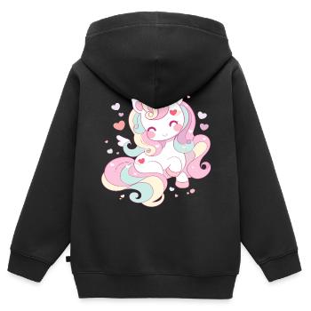Licorne chibi cadeau bébé et enfant - Sweat Premium à capuche zippé enfant bio - noir - Dos - AI Model Kid Male (0cm)