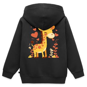 Cadeau de girafe chibi mignonne pour une naissance - Sweat Premium à capuche zippé enfant bio - noir - Dos - AI Model Kid Male (0cm)