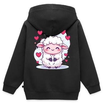 Mouton chibi pour un cadeau pour bébé - Sweat Premium à capuche zippé enfant bio - noir - Dos - AI Model Kid Male (0cm)