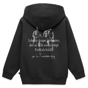 Citation de Friedrich Schiller - Sweat Premium à capuche zippé enfant bio - noir - Dos - AI Model Kid Male (0cm)